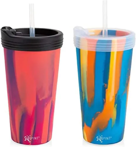Vista 23 de Silipint Vaso de pinta de silicona de 16 oz – Vaso reutilizable irrompible sin BPA de silicona – Apto para lavavajillas, microondas y congelador