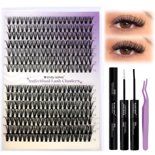 Vista 8 de Kit de racimos de pestañas naturales para DIY: 280 piezas 30D+40D, pestañas falsas mixtas ultra ligeras y resistentes al agua, rizado D, efecto ojo