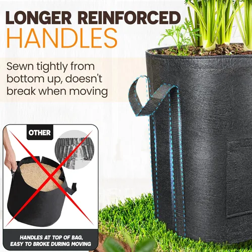 Vista 3 de [Actualizadas] 4 bolsas de cultivo de patatas de 15 galones con ventana de cosecha única y ventana visible, maceta no tejida con mango resistente