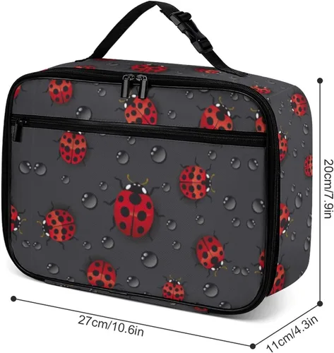 Vista 3 de Ladybug - Lonchera reutilizable con aislamiento, bolsa de almuerzo con aislamiento, lonchera para comida y alimentos, bolsa de mano para mujeres