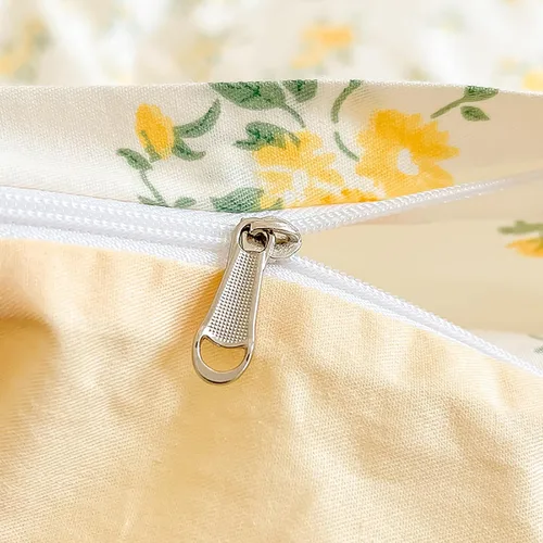 Vista 9 de EAVD Hermosa funda de edredón floral amarilla, tamaño Queen, de algodón suave, juego de ropa de cama estética floral con 2 fundas de almohada, funda