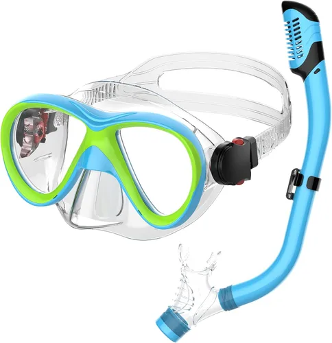 Kids Snorkel Set, Dry Top Snorkeling Gear for Kids, Diving Mask for Youth Boys Girls Age 5-15, Tempered Glass Swimming Goggles Combo Set, Anti-Fog