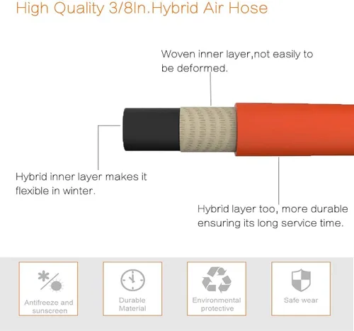 Vista 6 de Giraffe Tools Carrete de manguera de aire retráctil cerrado con manguera híbrida de 38 pulgadas x 50 pies, carrete de manguera de compresor ligero