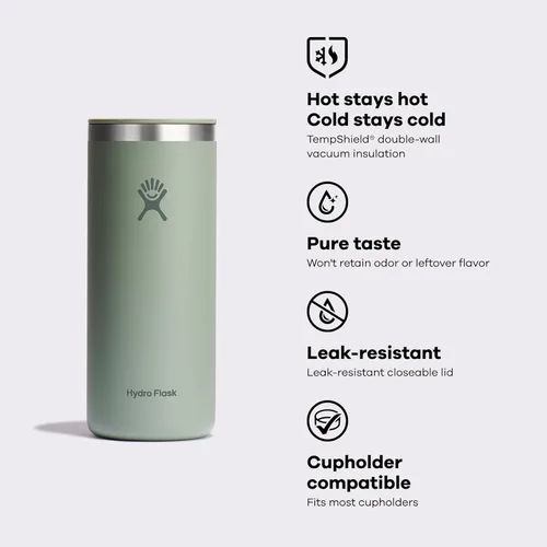 Vista 5 de Hydro Flask Taza de café de viaje – Acero inoxidable aislado, antiderrames, resistente a fugas, vaso de café para llevar, 20 onzas, verde agave