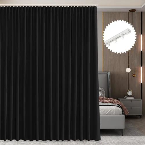 Vista 18 de RYB HOME Cortina de puerta con guía de techo, cortinas opacas de privacidad para puerta francesa, dormitorio, sala de estar, ventana de bahía