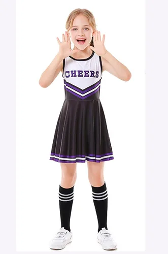 Vista 2 de Disfraces de animadora para niñas, vestidos de animadora, uniforme de animación, pompones