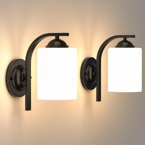 Vista 14 de Juego de 2 apliques de pared, lámparas de baño cableadas, iluminación de pared moderna para tocador de baño con pantalla de vidrio transparente