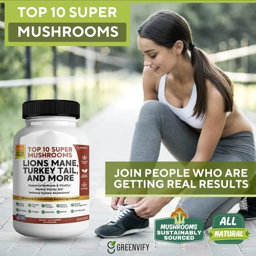 Vista 6 de Lions Mane 10 Super Champiñones Suplemento - Melena de León, Reishi, Cordyceps, Extractos de Shiitake - 60 Cápsulas (1)