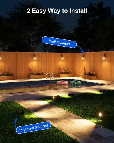 Vista 9 de FALOVE - Luces solares para exteriores, 2 en 1, luz de pared/suelo, luz solar para poste de bandera ajustable, luz de paisaje, iluminación de Cálido