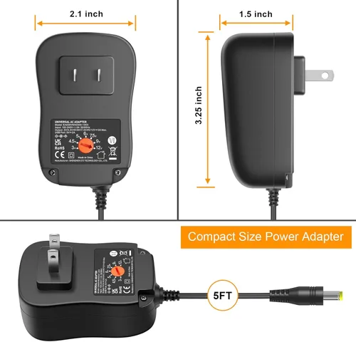 Vista 7 de Powseed 36W 3V 4.5V 5V 6V 7.5V 9V 12V 3A DC Cable de fuente de alimentación con cargador de pared USB 5V 2A 10W para teléfono cámara de seguridad