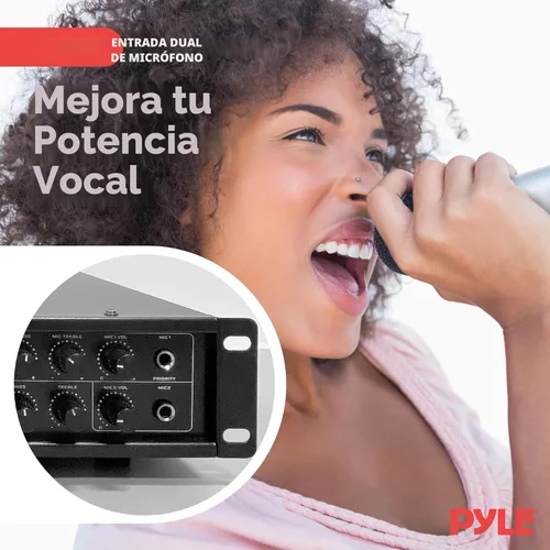 Vista 4 de Pyle Amplificador de mezcla PA Bluetooth - Amplificador de potencia estéreo de montaje en rack de audio para el hogar de 500 W, pantalla LED