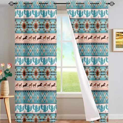 Vista 38 de FUSURIRE Abstract Geometry Print Window Curtain Panels 63 inch Long, Native American Western Window Treatment Grommet Room Darkening Curtains