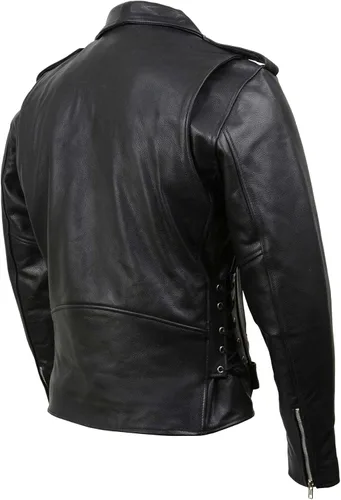 Vista 11 de Chamarra Leather King clasica de hombres, de cuero, estilo clásico, tira lateral, estilo policía de moto