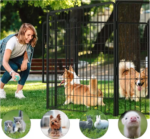 Vista 3 de PUKAMI Corralito para cachorros, 16 paneles de 32 pies de altura x 27.5 pies de largo, negro, perro pequeño, portátil, interior/exterior