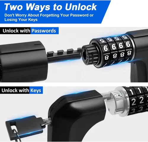 Vista 2 de NDakter Cerradura de cadena para bicicleta mejorada con combinación de 4 dígitos y 2 llaves, 1.64/2.3/3.2/4.28 pies, cerradura antirrobo