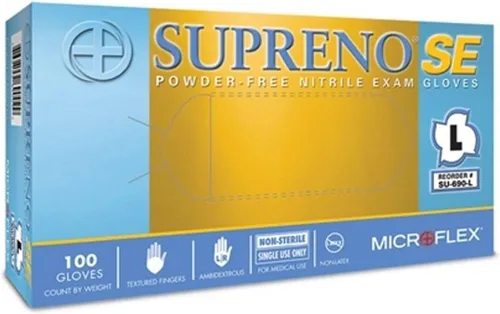 Vista 2 de Micro Flex SU690L Supreno - Guantes de nitrilo sin polvo, grandes (MFXSU690L) Categoría: Guantes médicos de nitrilo