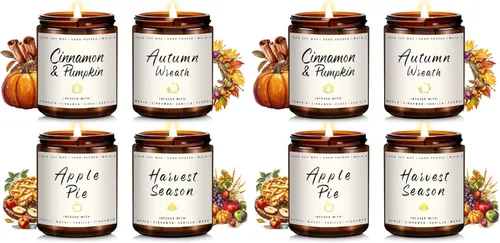 Vista 24 de Auelife Juego de velas de otoño Paquete de 4 velas perfumadas para el hogar – Regalos de velas para mujeres y hombres, velas de soja perfumadas