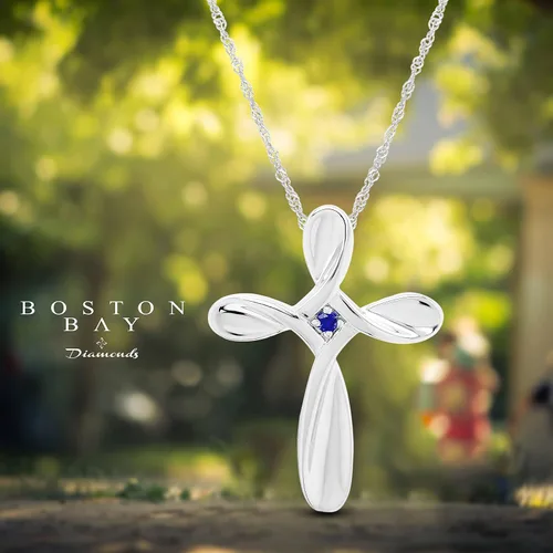 Vista 5 de Boston Bay Diamonds .925 Sterling Silver Gemstone Cross Pendant Necklace with Adjustable 18" Chain- Choice of Birthstone