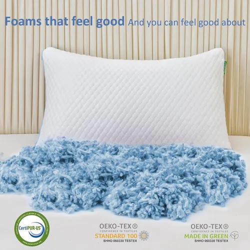 Vista 4 de Almohadas de Espuma Viscoelástica Triturada para Dormir Paquete de 2 - Almohadas de Cama Refrescantes Tamaño Estándar Juego de 2 - Almohada Firme