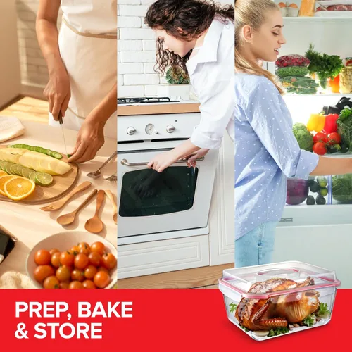 Vista 7 de Recipiente de almacenamiento de vidrio extra grande para 28 tazas con tapa (220 onzas), recipiente de vidrio grande apto para horno con asa