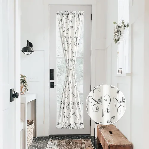 Vista 13 de VOGOL Cortina para puerta de patio con estampado de hojas, cortinas para puerta delantera filtrante de luz para ventana de cristal, 1 panel corto