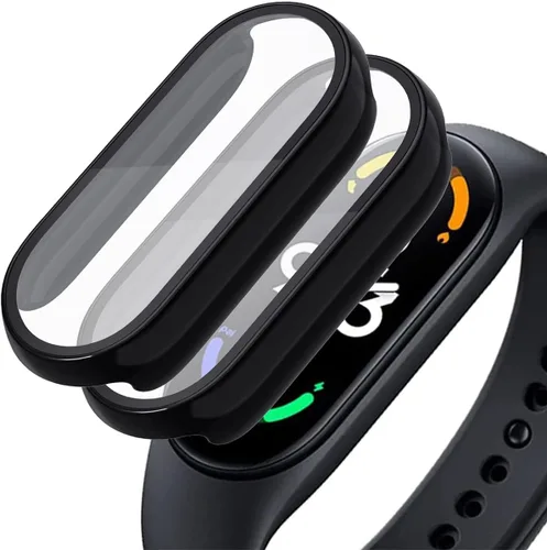 Vista 8 de [Paquete de 2] Funda con protector de pantalla de vidrio templado compatible con xiaomi Band 7, dureza 9H, 360°, funda protectora ultrafina de PC