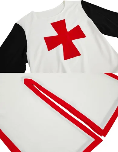 Vista 3 de Disfraz de túnica medieval de caballeros templarios para hombre disfraz renacentista de Halloween capa de guerrero negra de la peste