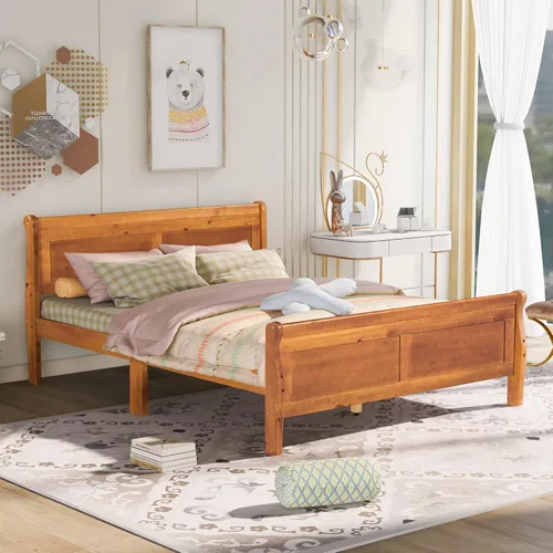 Vista 56 de Harper & Bright Designs Base de cama de tamaño matrimonial con cabecero, plataforma de madera, cama de tamaño matrimonial con juego de listones