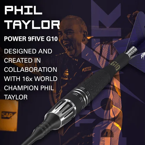 Vista 2 de Target Juego de dardos Phil Taylor Power 9-Five Gen 10 18G 95% tungsteno punta suave