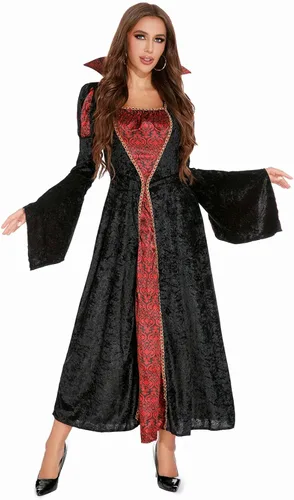 Vista 2 de HAPNBCELE Disfraz de vampiro para mujer, vestidos góticos de reina oscura de Halloween