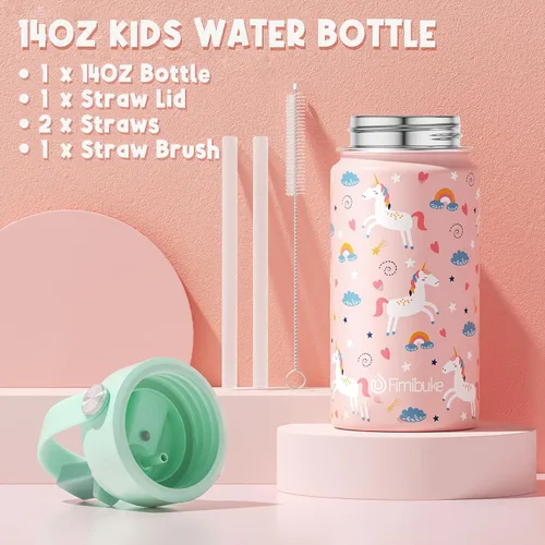 Vista 5 de Fimibuke Lonchera Bento para Niños con 4 Compartimentos, Bolsa de Almuerzo Aislada, Botella de Agua Aislada de Acero Inoxidable, Paquete de Hielo