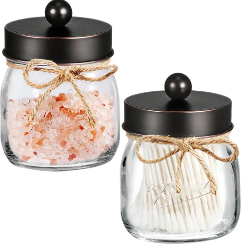 Vista 10 de SheeChung Paquete de 2 soportes Qtip, decoración de baño negra, soportes para hisopos de algodón, tarros de baño, decoración de baño para bolas