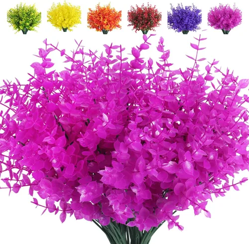 Vista 14 de RECUTMS - 8 ramas de flores artificiales, eucalipto artificial realistas, resiste rayos ultravioleta, para jardín, patio, boda, oficina y casa