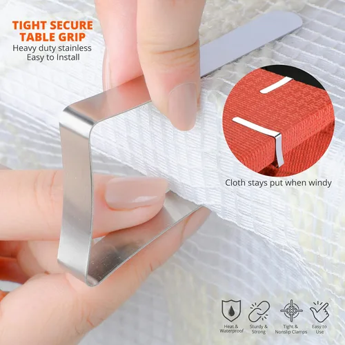 Vista 4 de Clips para mantel [marca con sede en Estados Unidos] – Paquete de 12 clips de acero inoxidable a prueba de óxido para el hogar, restaurantes
