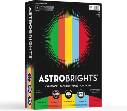 Astrobrights® Cartulinas de Color, Colores Surtidos, Tamaño Carta (8.5" x 11"), 65 Lb, 30% Reciclado, Certificado FSC®, Paquete de 250
