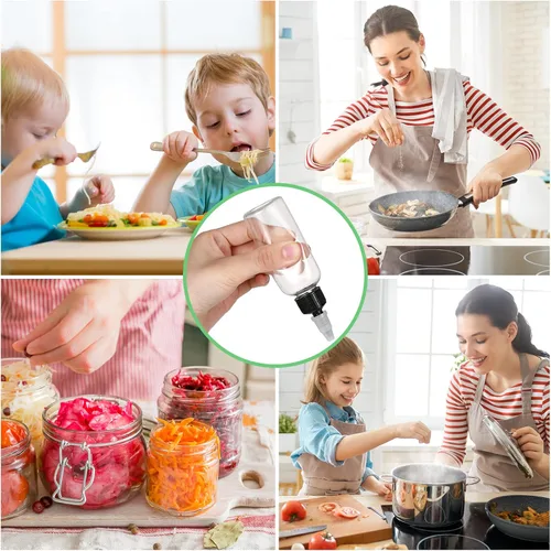 Vista 5 de Baderke Paquete de 48 botellas redondas de 2 onzas con tapas giratorias, botellas pequeñas de plástico con gotero de pintura transparente