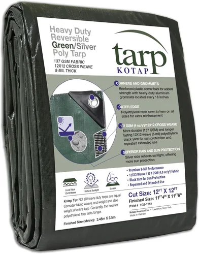 Vista 53 de Kotap TGS-0608 - Lona de polietileno reversible de 8 mil con protección UV, 6 pies X 8 pies, verde-plata