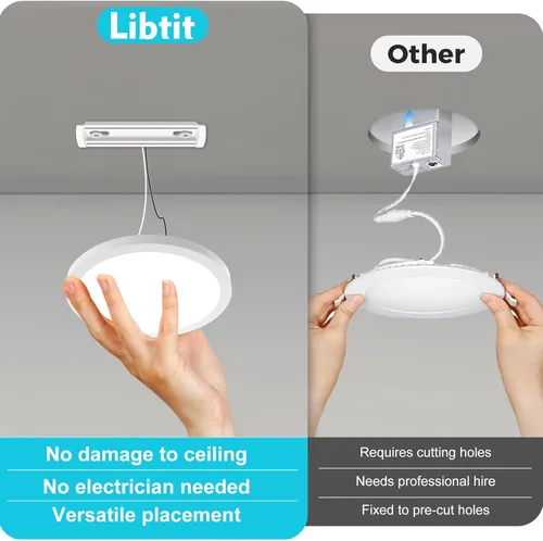Vista 2 de libtit Paquete de 1 luces LED de techo pequeñas de 4.7 pulgadas, montaje empotrado, 3000 K, 4000 K, 6500 K, ajustable, 7 W, 700 lúmenes, luz