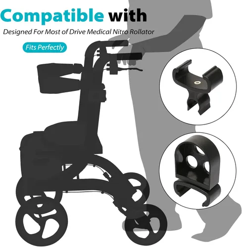 Vista 4 de Soporte de bastón para rodillos Nitro con marco plano, soporte para bastón de andador, soporte de muleta ajustable para sillas de ruedas, rodillos