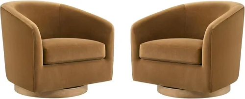 Vista 25 de CHITA Silla Giratoria de Acento, Silla Barrel Tapizada en Terciopelo con Certificación FSC para Sala de Estar, Completamente Ensamblada, Naranja