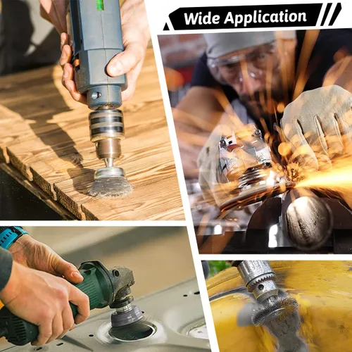 Vista 6 de Double Elite Cepillo de alambre para juego de 21 piezas, rueda de alambre abrasivo para taladro de vástago hexagonal de 1/4 pulgadas, cepillo