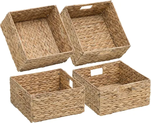 Vista 18 de eHemco Cestas grandes cuadradas de mimbre de jacinto tejido para despensa con marco de alambre de hierro, 11"x11"x10", natural, juego de 2