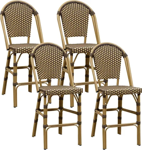 Vista 47 de PURPLE LEAF Patio French Round 26" Counter Stool Set of 2 Large Rattan Backless Stackable Barstools Bamboo Print Aluminum Frame Footrest with Woven