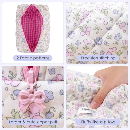 Vista 9 de SINOKAME Lindas bolsas de maquillaje de coqueta floral, Frutos de flores beige, Lindo y estético