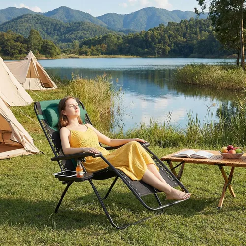 Vista 7 de Sillón de gravedad cero de gran tamaño, silla plegable reclinable para Negro y Verde