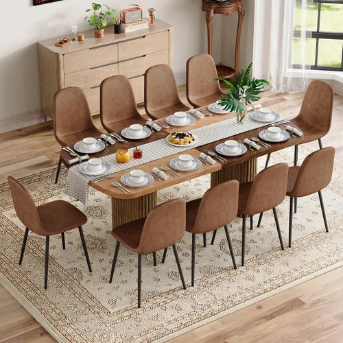 Vista 14 de Mesa de comedor extra larga de 78.7 pulgadas para 6-10 personas, mesa de cocina moderna con bases estriadas, mesa de comedor rectangular de granja