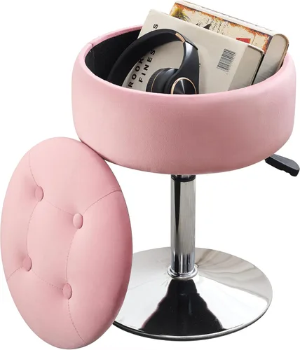 Vista 9 de Taburete Otomano Giratorio Silla para Sala de Maquillaje Taburete para Silla de Tocador Altura Ajustable Cuero Sintético Negro