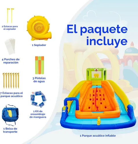 Vista 7 de WELLFUNTIME - Tobogán de agua inflable, casa de rebote con cubo de agua, piscina profunda, pared de escalada con cuerda, castillo hinchable