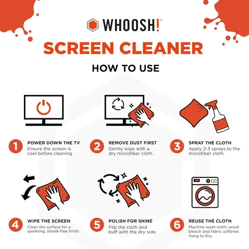 Vista 7 de WHOOSH! Pro - Limpiador de pantalla de TV recargable de 16.9 onzas líquidas y paño de microfibra, limpiador sin rayas para pantallas planas, OLED