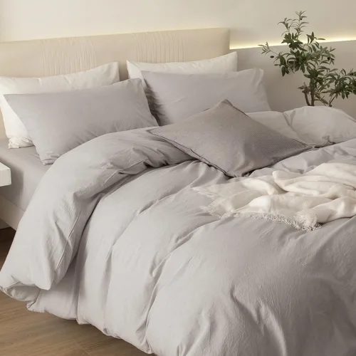 Vista 4 de JIYUAN - Juego de funda de edredón de 100% algodón lavado 3 piezas tamaño King, 1 funda de edredón de 264x229 cm (el cubreedredón no está incluido)